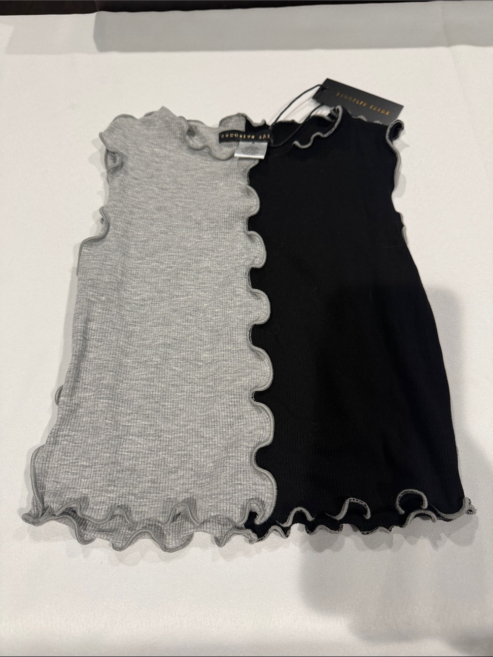 Brooklyn Karma Two-Tone Black & Gray Ruffle-Edge Tank Top - Kids